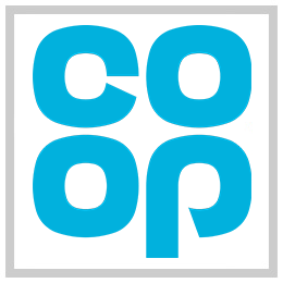 The word "coop" written in blue letters on a white background